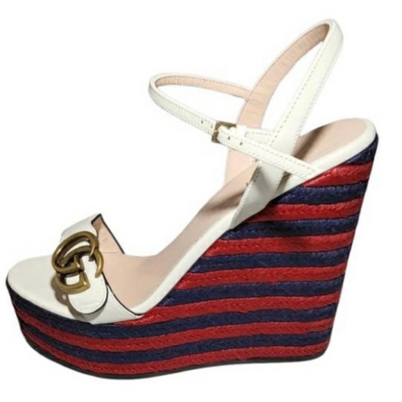 Gucci Lifford Mystic White Wedge Sandals - Picture 1 of 11